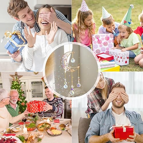 Miniatura 6 de Crystal Moon Suncacher - Atrapasueños para ventana de interior, prisma de cristal luna, atrapasueños de cristal, piedras curativas naturales,