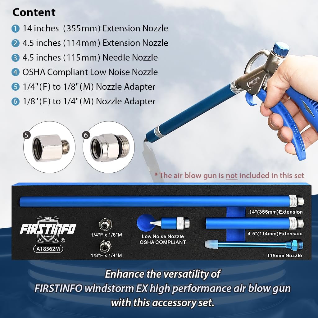 FIRSTINFO A18562M Accessory Set for Windstorm EX High Performance Air Blow Gun, 6-Piece