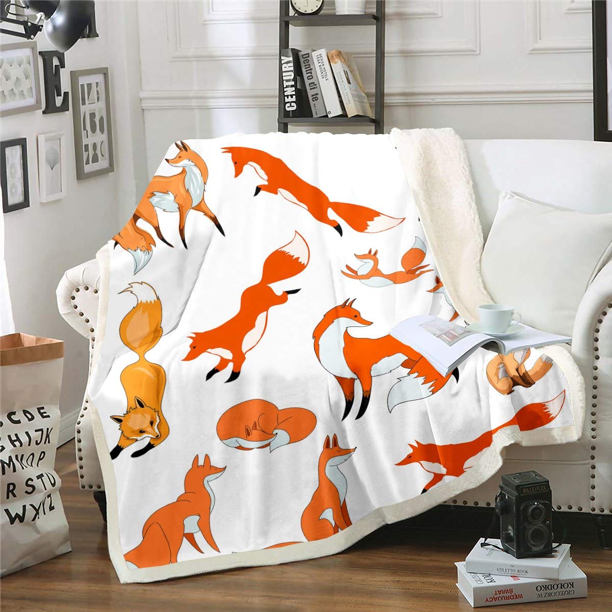 Loussiesd Multicolored 13224 Kids Fox Print Fleece - Cute Cartoon Plush Throw For Sofa Couch - Bright Wild Animal Theme Fuzzy Breathable Nature Wildlife Flannel Room Decor - Single 50"X60"
