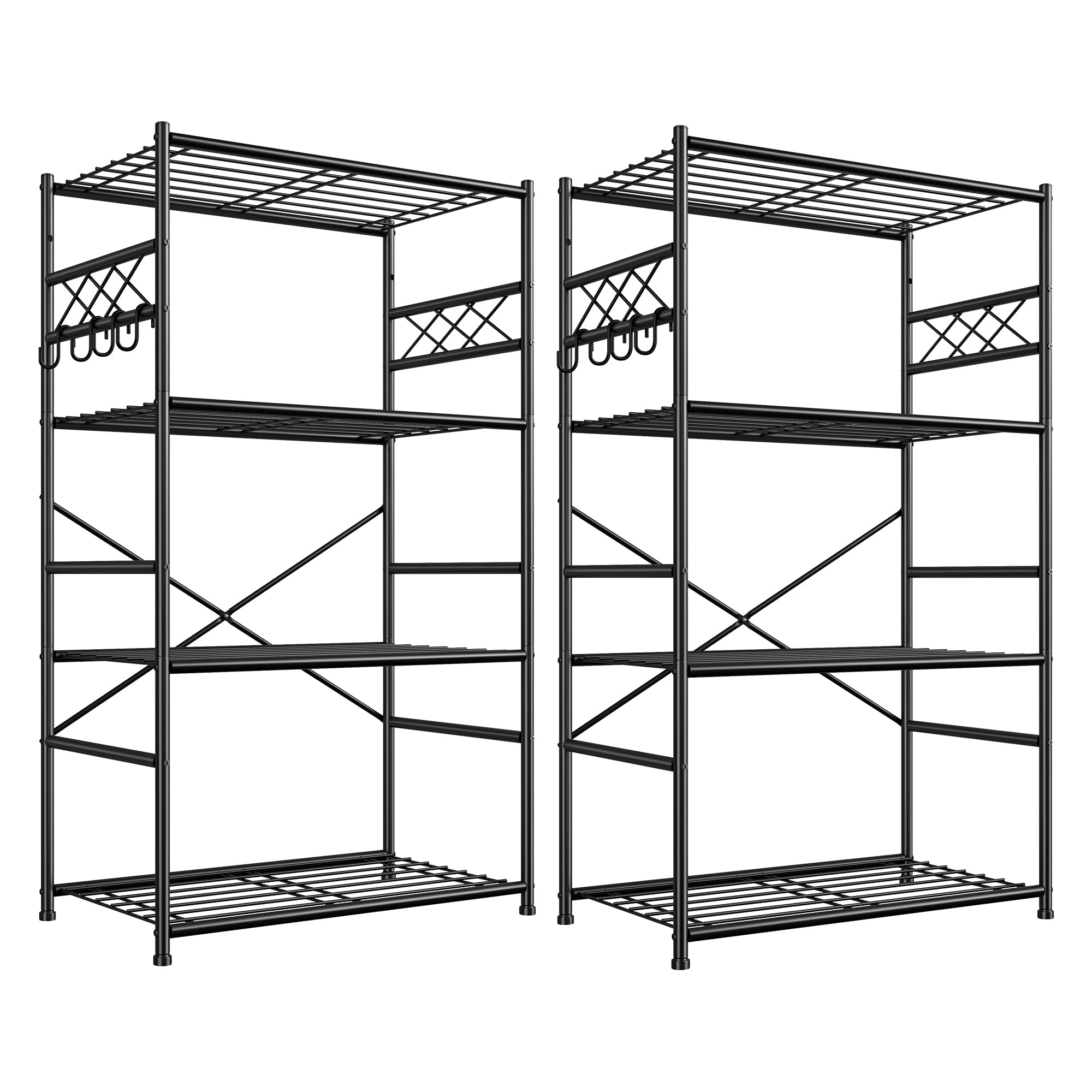 DurayLoly Storage Shelves 4 Tier Shelf Organizer,Metaling Shelving with Hooks,Heavy Duty Garage Shelves Unit with Leveling Feet,Wire Shelving for Pantry,Kitchen and Closet,23.6" W x 13.8" D x 60.4" H