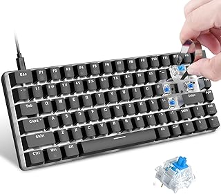 Hot-Swappable Gaming Mechanical Keyboard Blue Switch 82 Keys Ultra-Compact 80% Gaming Keyboard USB Type-C Wired LED White Backlit with Three Extra Switches for Office,Typists and Play Games (Black)