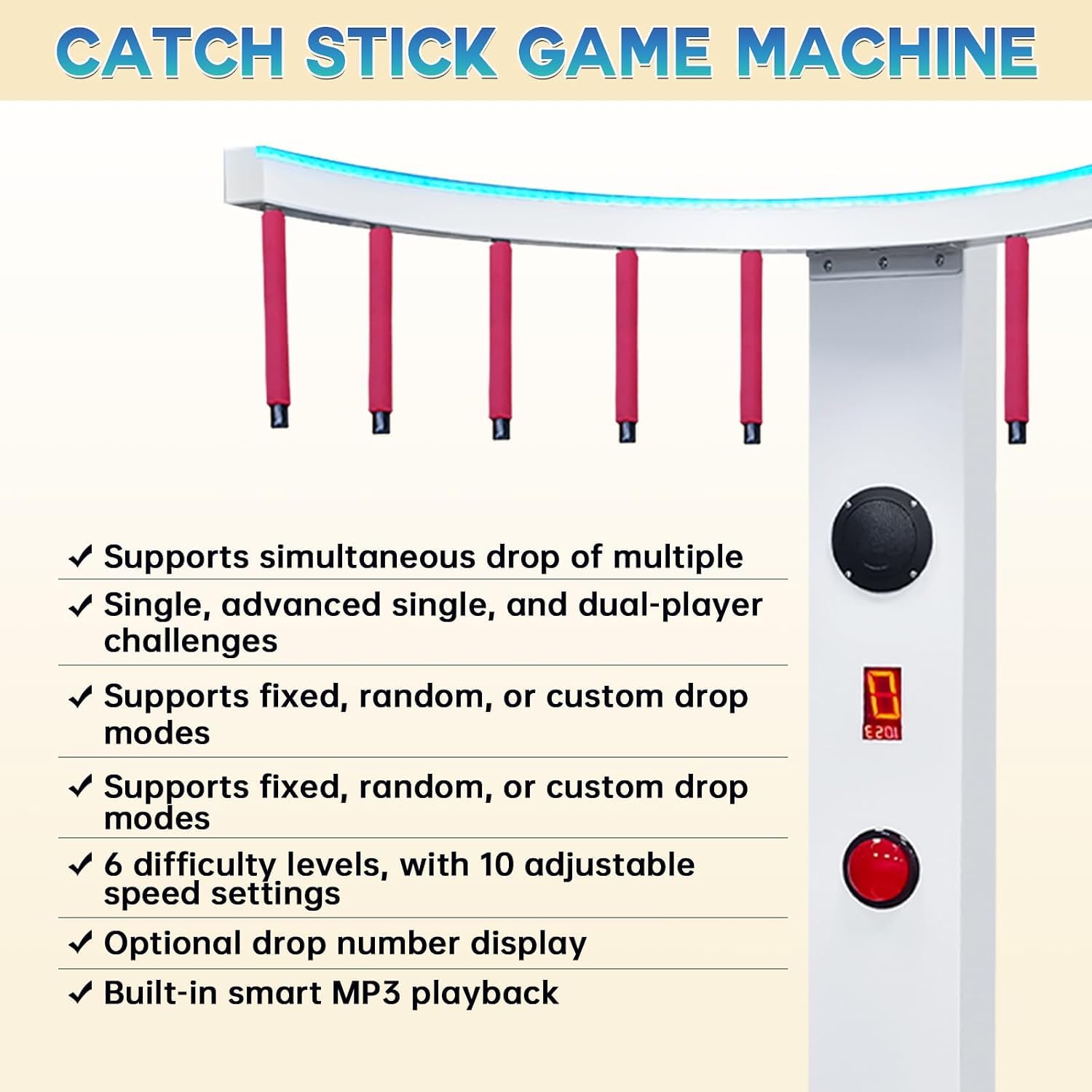 Arcade-spielautomat, Fangstabspiel Zur Förderung Der Hand-Augen-koordination, Reflex-Sticks, Fangstab-Arcade-Spiel Zur Miete, Für Partys, Veranstaltungen, Karneval Und Bars White