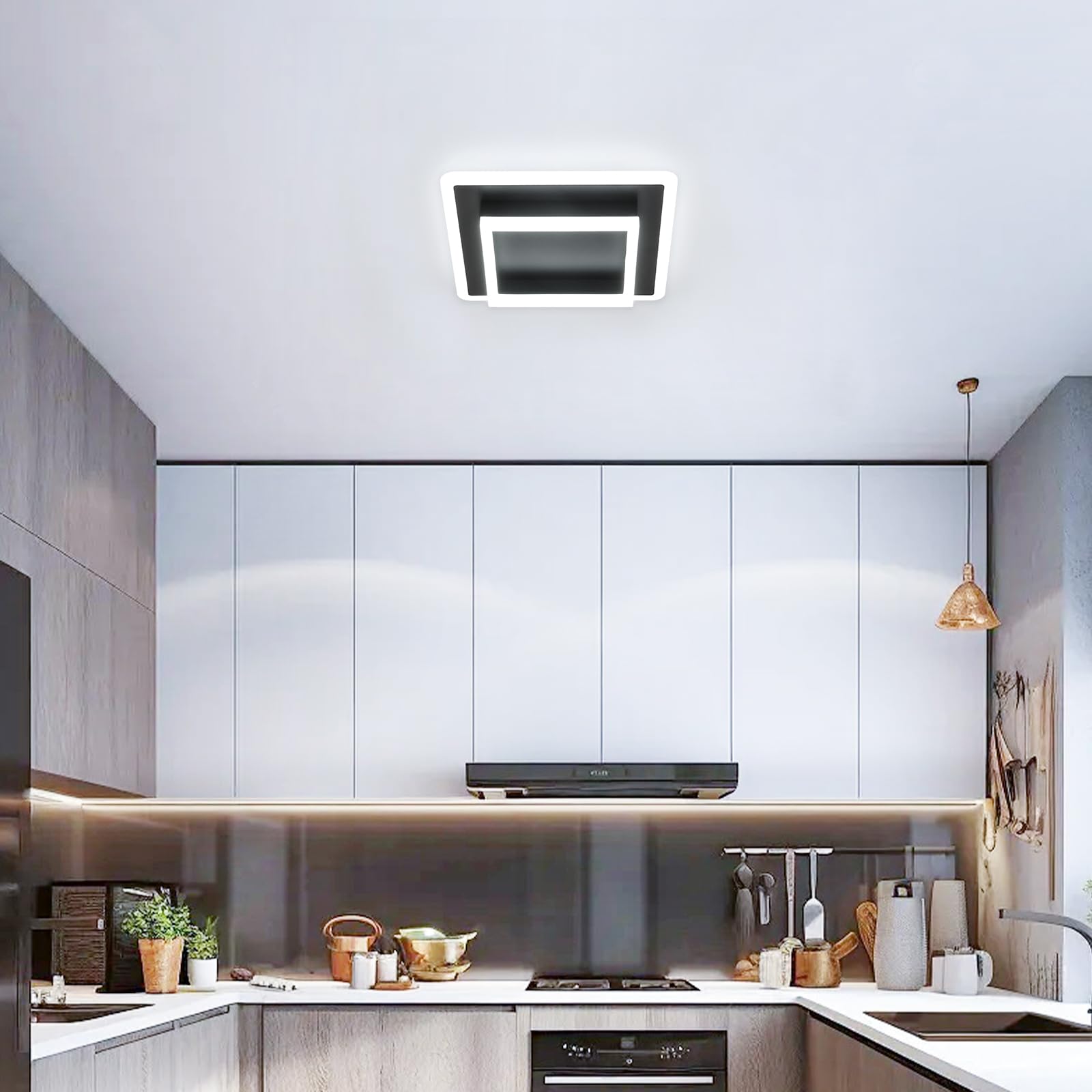 DELIPOP Modern LED Deckenleuchte, 30W 3375LM Deckenlampe Quadratisch Schwarz, Acryl Deckenbeleuchtung für Wohnzimmer Schlafzimmer Flur Küche Balkon, 6500K Kaltesweiß, 30CM