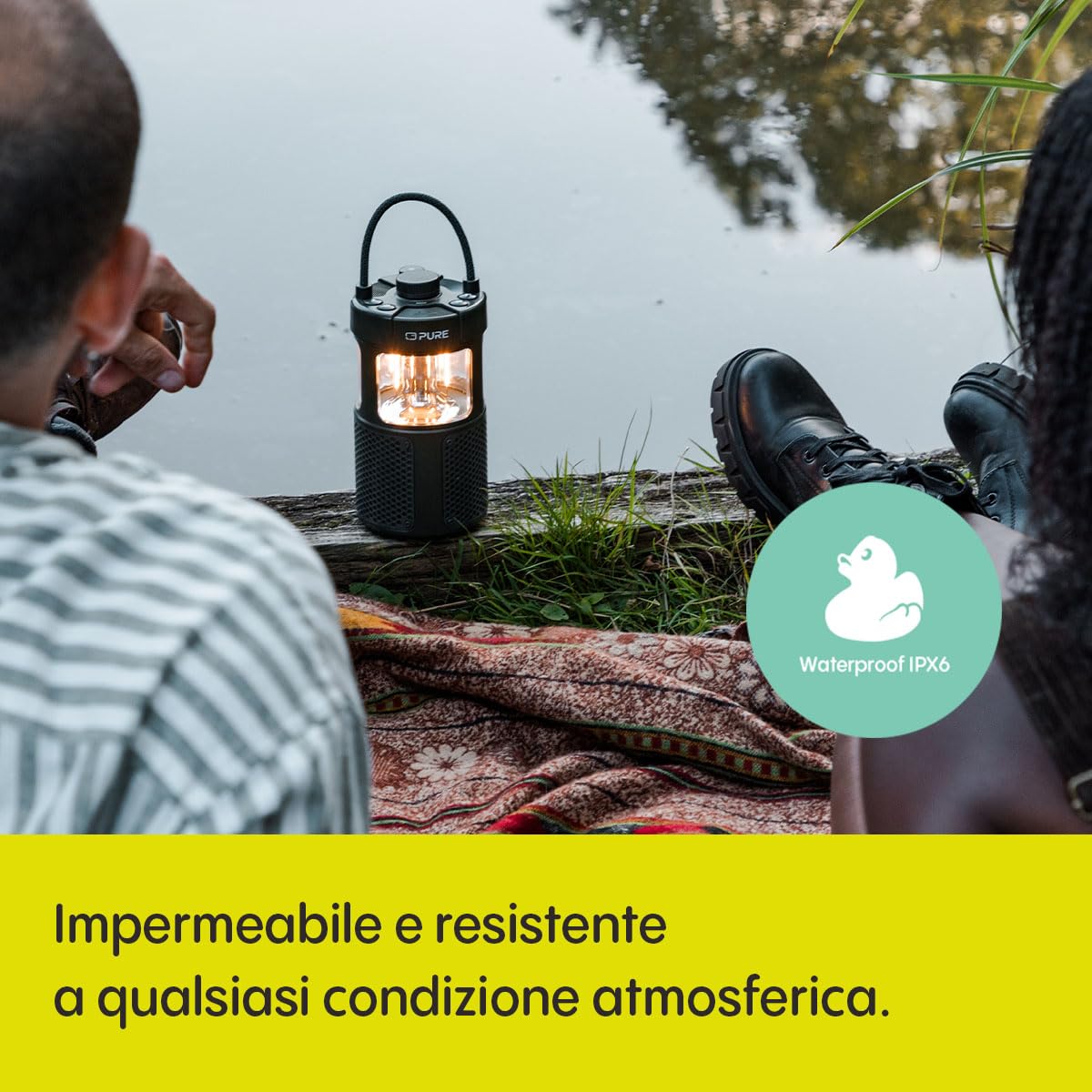 Pure Woodland Glow Altoparlante Esterno con Lampada a LED (Bluetooth 5.3, suono a 360°, IPX6, portatile, batteria da 14 ore - perfetto per giardino e campeggio) Verde