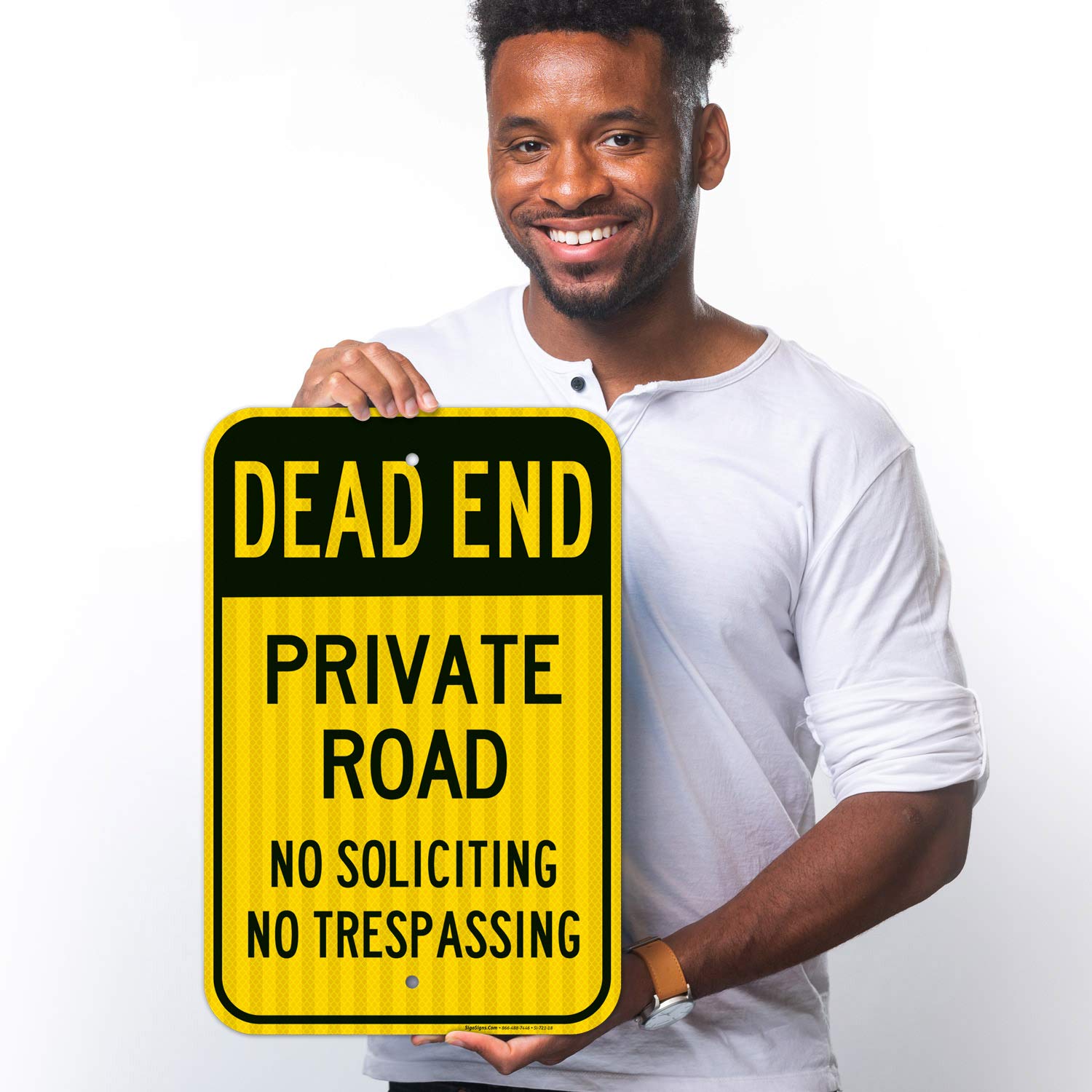 Dead End Private Road, No Soliciting No Trespassing Sign, 12x18 Inches, 3M EGP Reflective .063 Aluminum, Fade Resistant, Made in USA