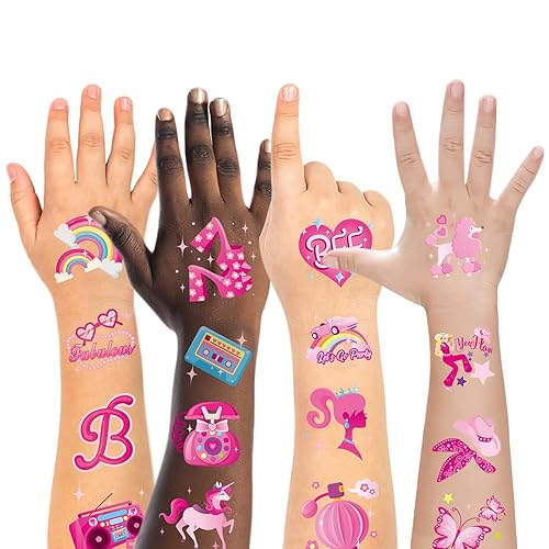 Miniatura 2 de DPKOW 96 tatuajes temporales de princesa rosa para niñas, niños y mujeres, calcomanías de tatuajes rosas para niñas, suministros de recuerdos de