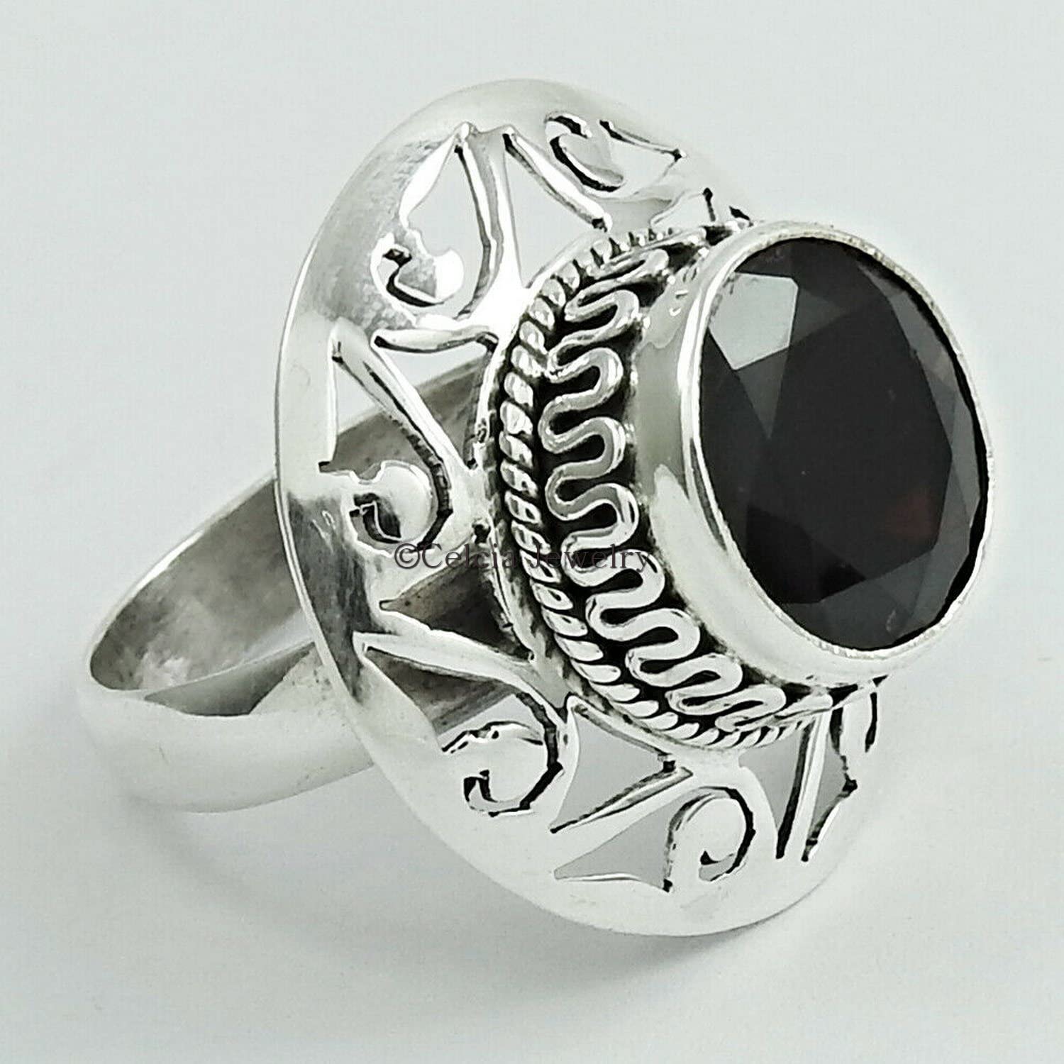 Anillo de banda roja granate natural, plata de ley 925, anillo tribal para mujer, anillo de boda, anillo de compromiso, anillo de promesa, regalos de aniversario para mamá, regalos de hermana