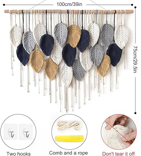 Miniatura 3 de Alynsehom Tapiz de macramé para colgar en la pared, bohemio hecho a mano, elegante decoración de pared para dormitorio, sala de estar, guardería,