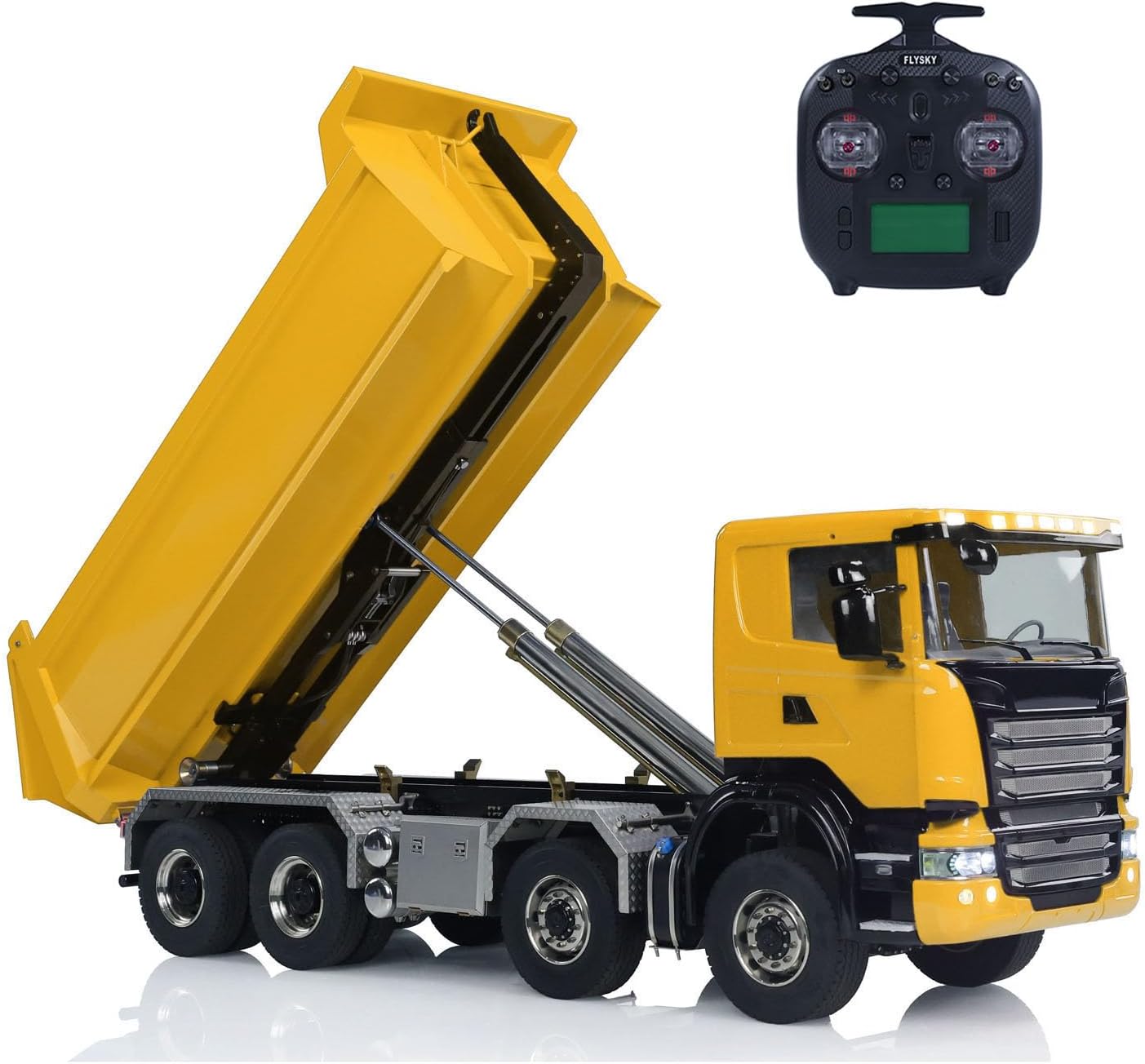 1/14 8x8 RC Hydraulic Full Dump Truck Roll-Off Dumper Car Differential Lock Axles Remote Controller and Receiver for Adult Hobby(Yellow)