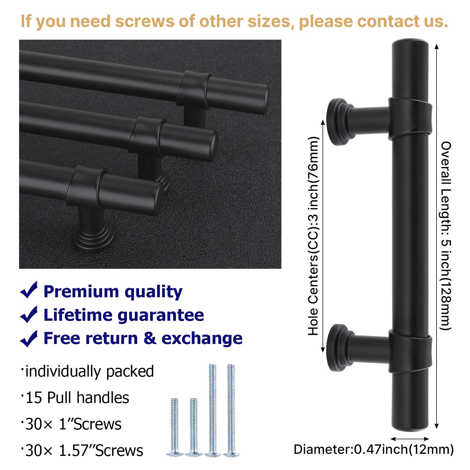 Goldenwarm 15Pack Black Handles 3inch Black Pulls Matte