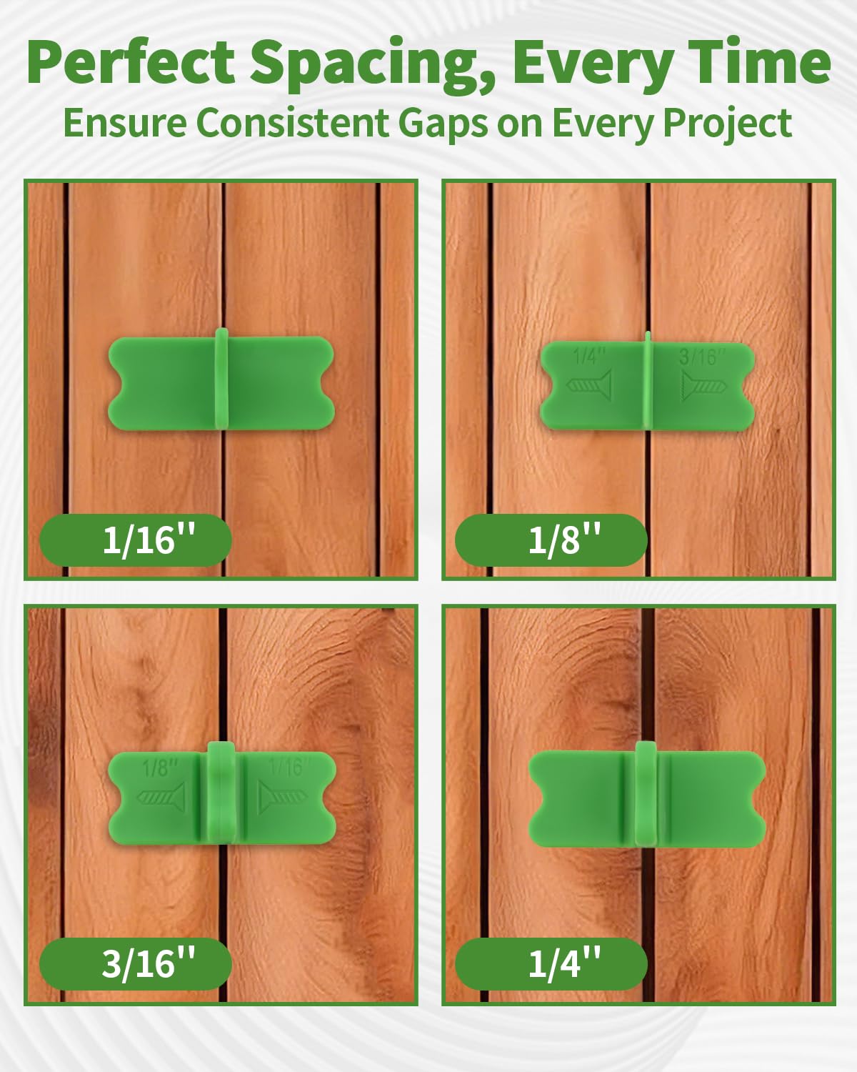 8 Pcs ABS Deck Spacer Tool, 4 Thicknesses Deck Board Spacers (1/16", 1/8", 3/16", 1/4") for Pressure Treated Lumber, Composite Decking, PVC & Hardwood Boards