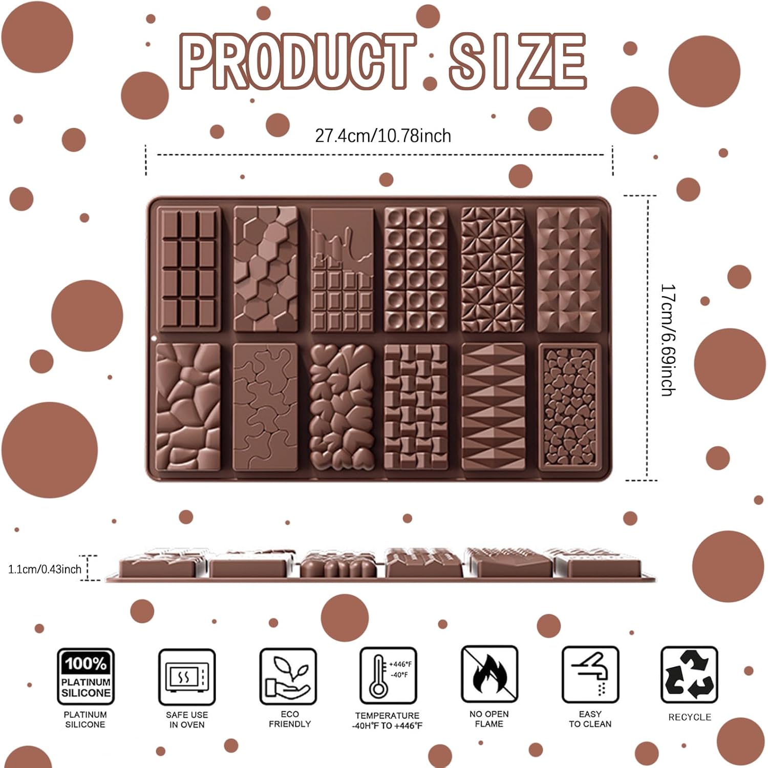 2Pcs Chocolate Bar Mold，12 Cavities Non-Stick Chocolate for Stuffed Pistachio Bars， Silicone Molds For Baking，Break Apart Candy Molds for Cake Decorations - Image 2