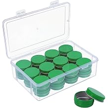 LJY 24-Pack 0.5oz Aluminum Tins with Screw Lids in Clear Storage Case, 15ml Round Empty Metal Containers for Lip Balm,Salves,Spices,Crafts, Small Cosmetic Sample Jars,Mini Candle Tins Green