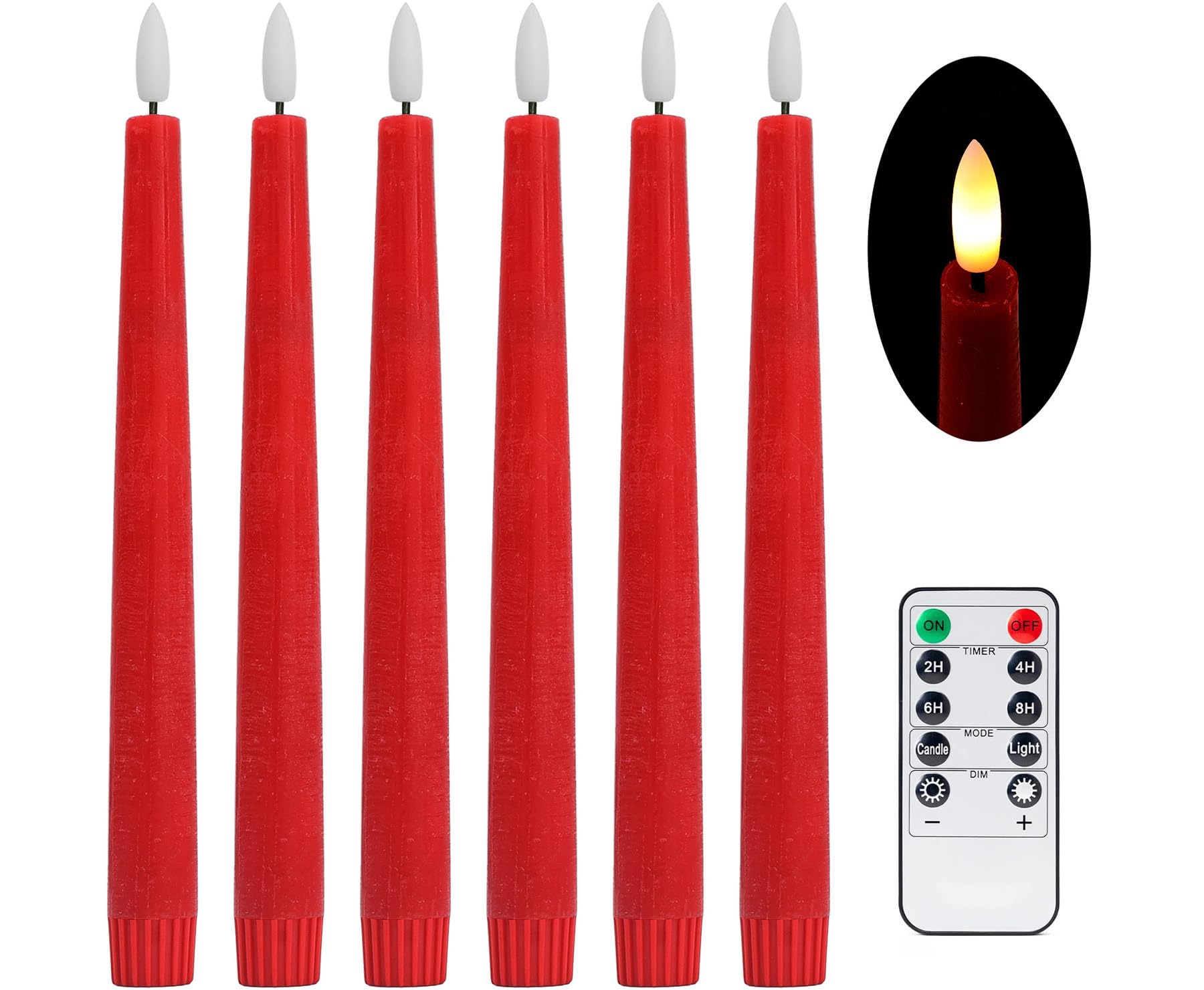 Stmarry Candele a LED in vera cera, senza fiamma, senza fiamma, con telecomando e timer, candele antigoccia a batteria, con fiamma tremolante 3D, set di 6