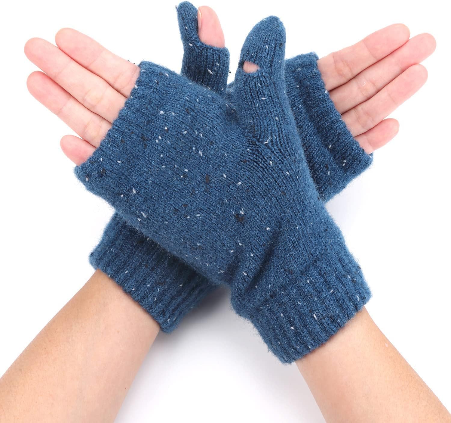 BYOS Women's Winter Cozy Diamond Pattern Fleece Lined Flip Top Convertible Knit Gloves Mittens image 2