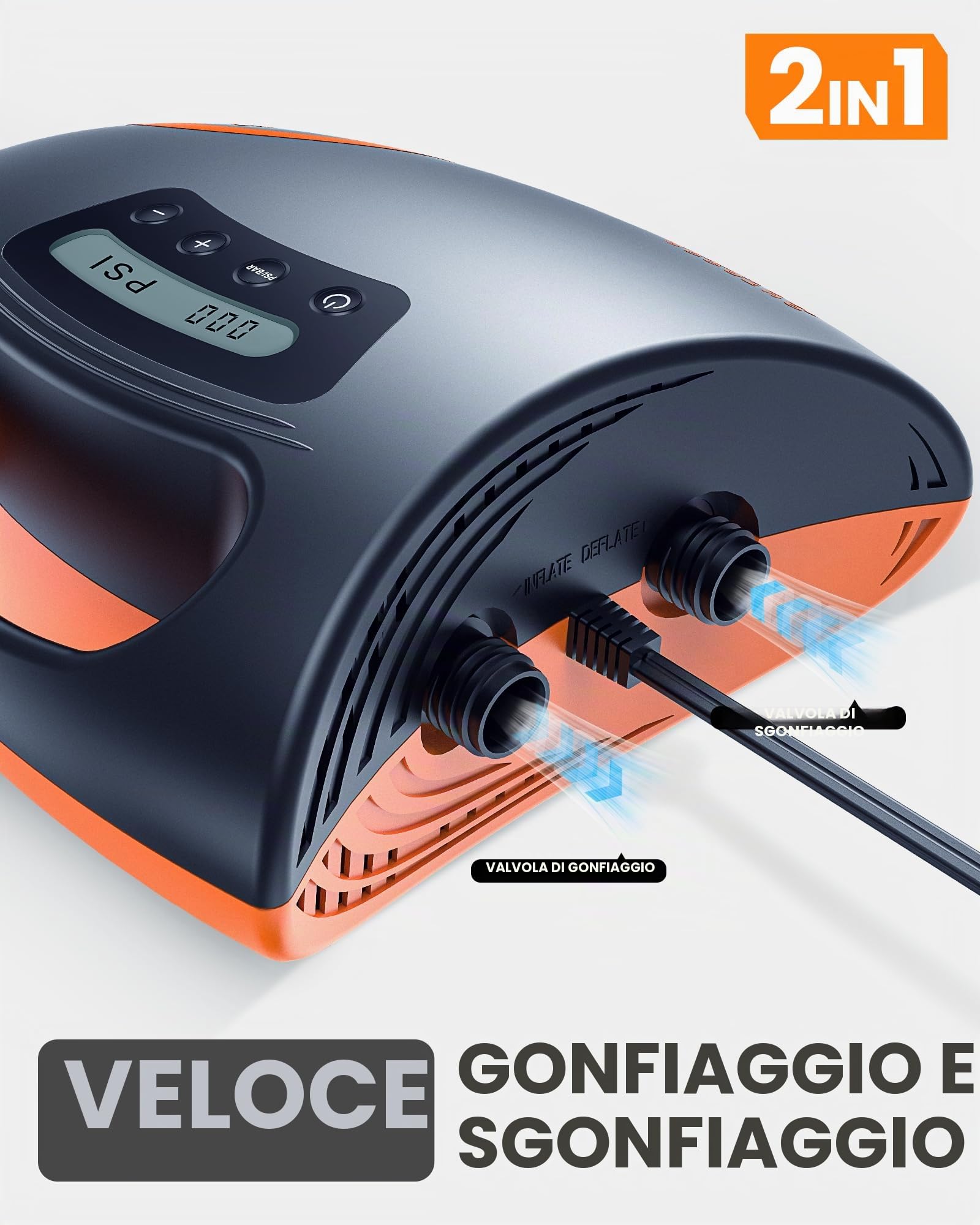 OutdoorMaster The Shark Pompa ad aria elettrica SUP ad alta pressione con 20 PSI 12 V DC Sistema di raffreddamento attivo intelligente a due stadi per gonfiare paddle board barche