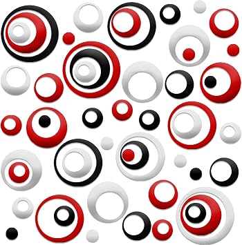 72 PCS Acrylic Circle Mirror Wall Stickers Removable Round Dots Mirror Wall Decals DIY Decals Modern Art Mural for Home Living Room Bedroom Decor Black, Red, Silver