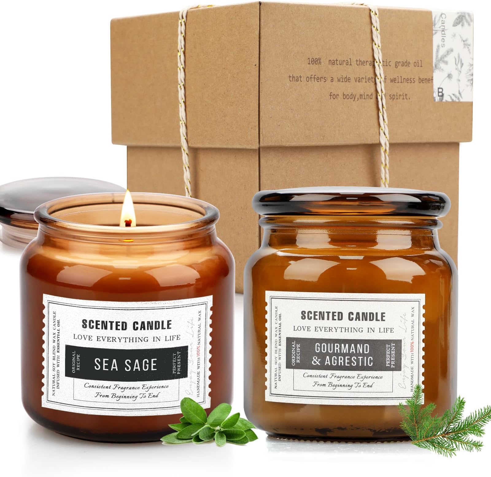 31oz Jar Candles for Home Scented,Long Lasting Soy Wax Scented Candles Set,Sage and Pine Scented Candle, Large Aromatherapy Candles Gifts for Women,Christmas