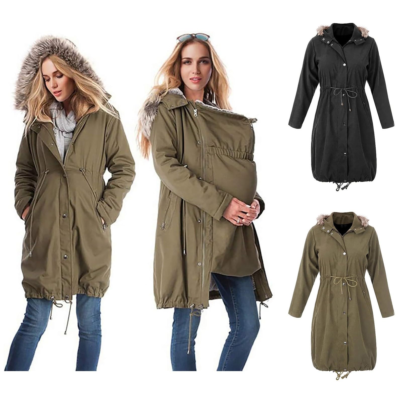 Umstandsjacke Tragejacke Winter - Freizeitjacke Damen Sportlich | Winter - Outdoorjacke Wasserdicht Atmungsaktiv Lang Windjacke Leicht Winter Daunenjacke Warm Damenjacke Arbeitsjacke