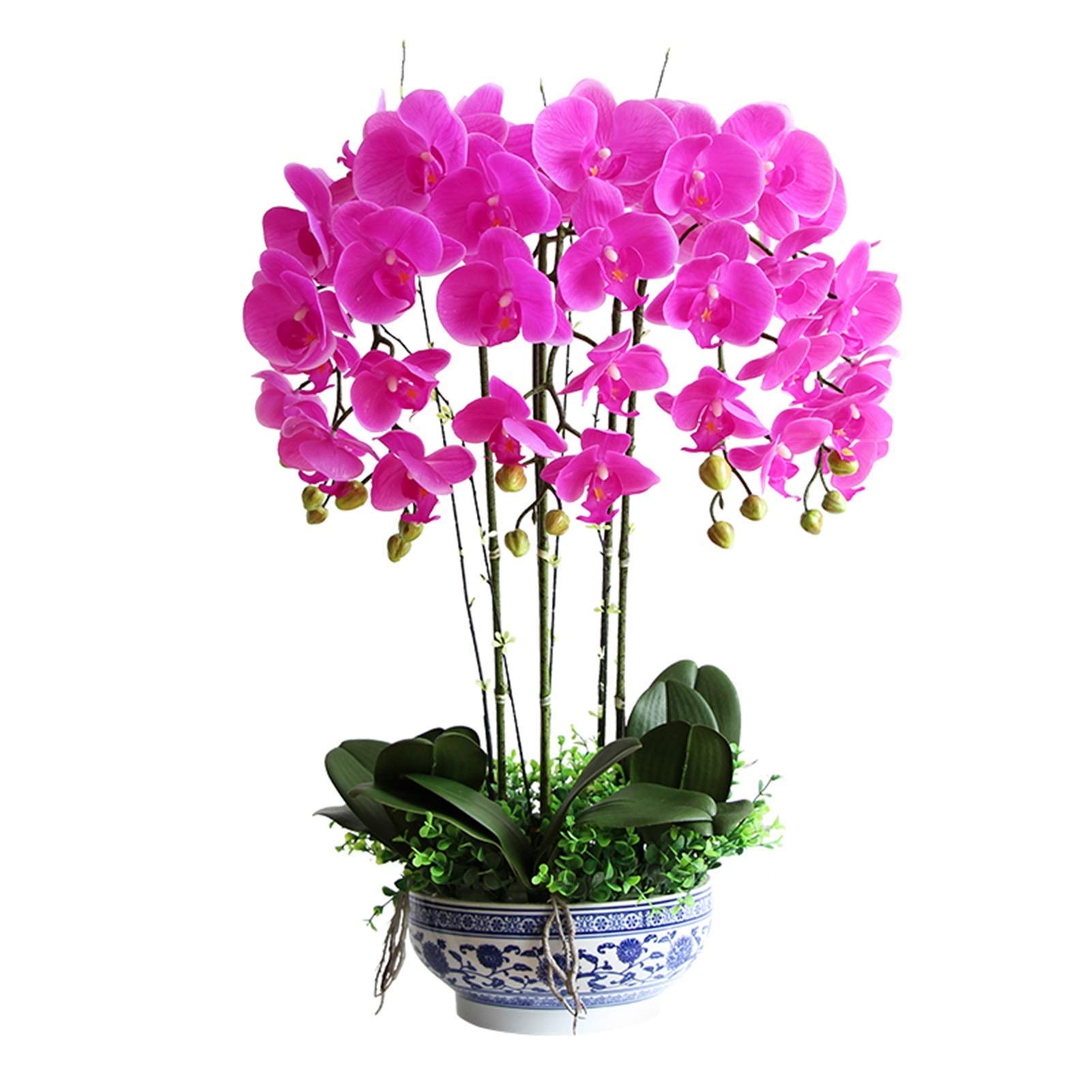 MYUYEE Artificial Flower In Pot Orchid Artificial Flower Faux Phalaenopsis Orchids Plant In Pots,Fake Flowers Phalaenopsis Bonsai For Table Office Home Party Decor Table Centerp