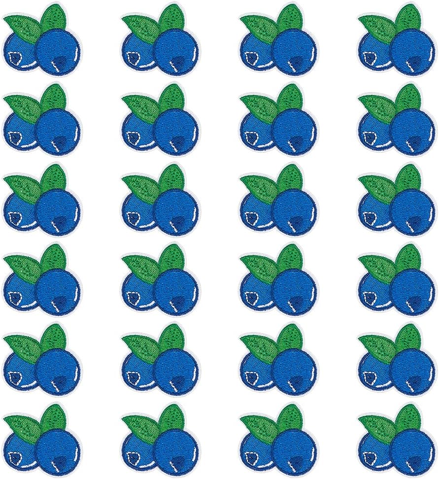 BENECREAT 24Pcs Blueberry Iron On Patches, 1.2x1.3x0.06 Inch Embroidered Fruit Iron On Patches for Clothing, Bags, Backpacks, Hats and Jackets (Navy Blue)