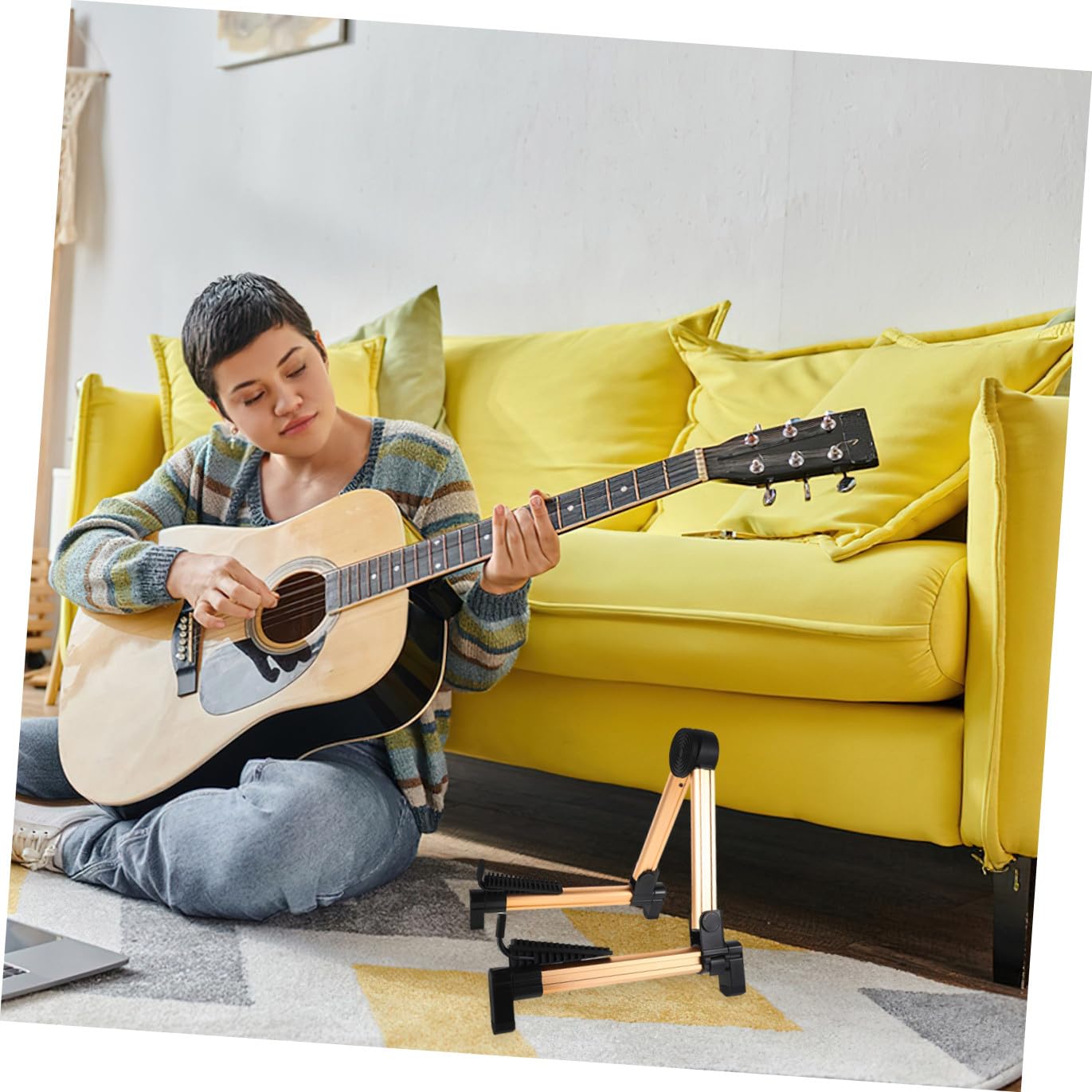 YARNOW Supporto Multiuso da Terra per Chitarra, Basso, Ukulele, Argento | Acciaio Inossidabile, Performance e Scuola, Facile da Usare e Portatile