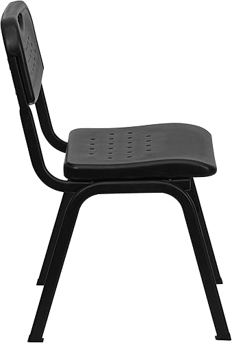 Miniatura 6 de EMMA + OLIVER Silla apilable de plástico negro para estudiantes con respaldo abierto