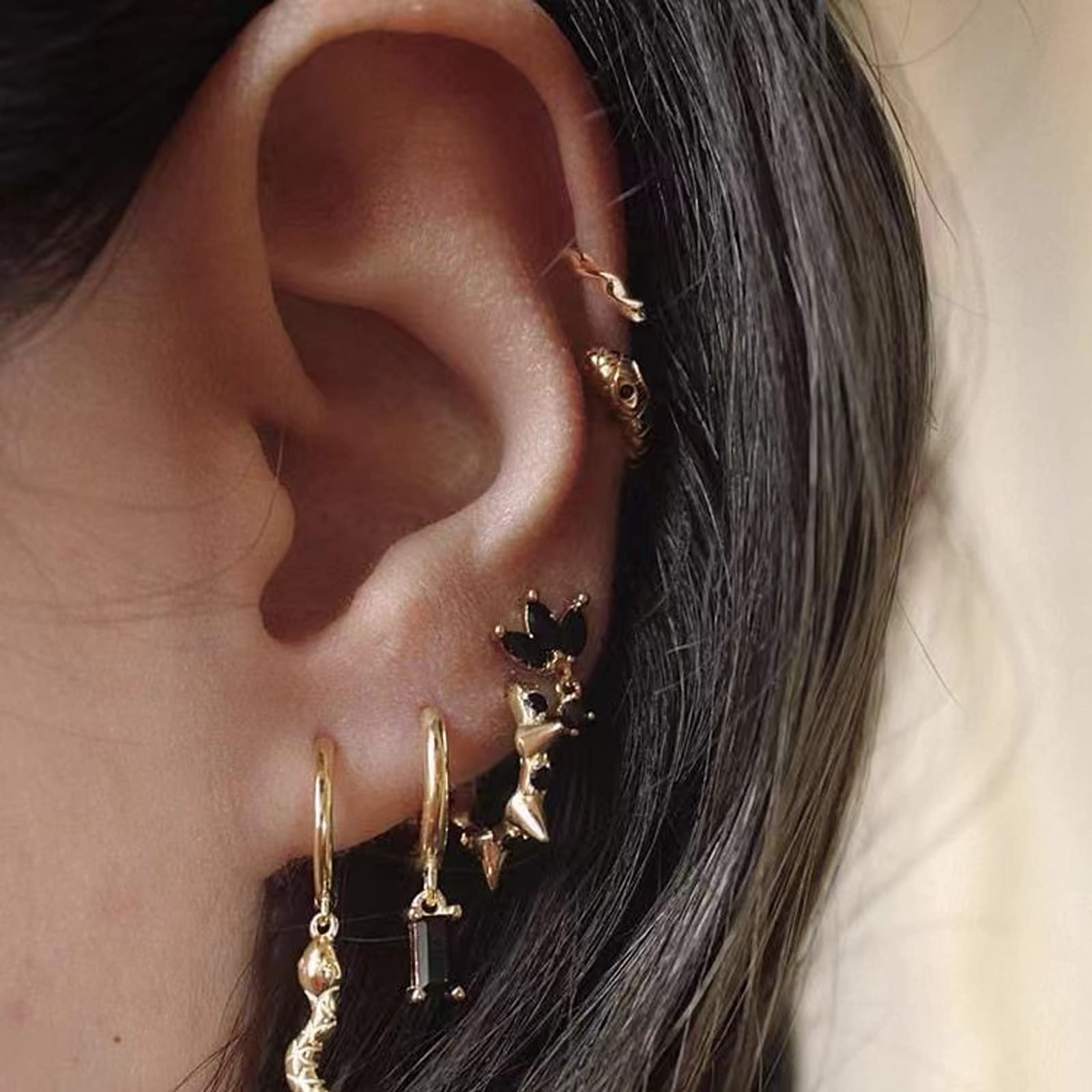 Orecchini A Cerchio Con Orecchini Pendenti, Orecchini Donna Lunghi Donna Oro 14K Orecchini Donna Oro Bambina e Uomo 2Pz