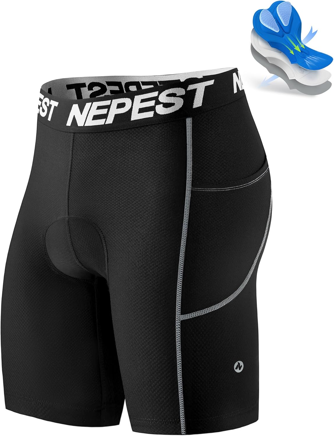 Nepest Cycling Underwear for Men Bike Shorts 4D Padded Biking Road Bicycle Biker MTB Liner Padding Shorts with Pockets