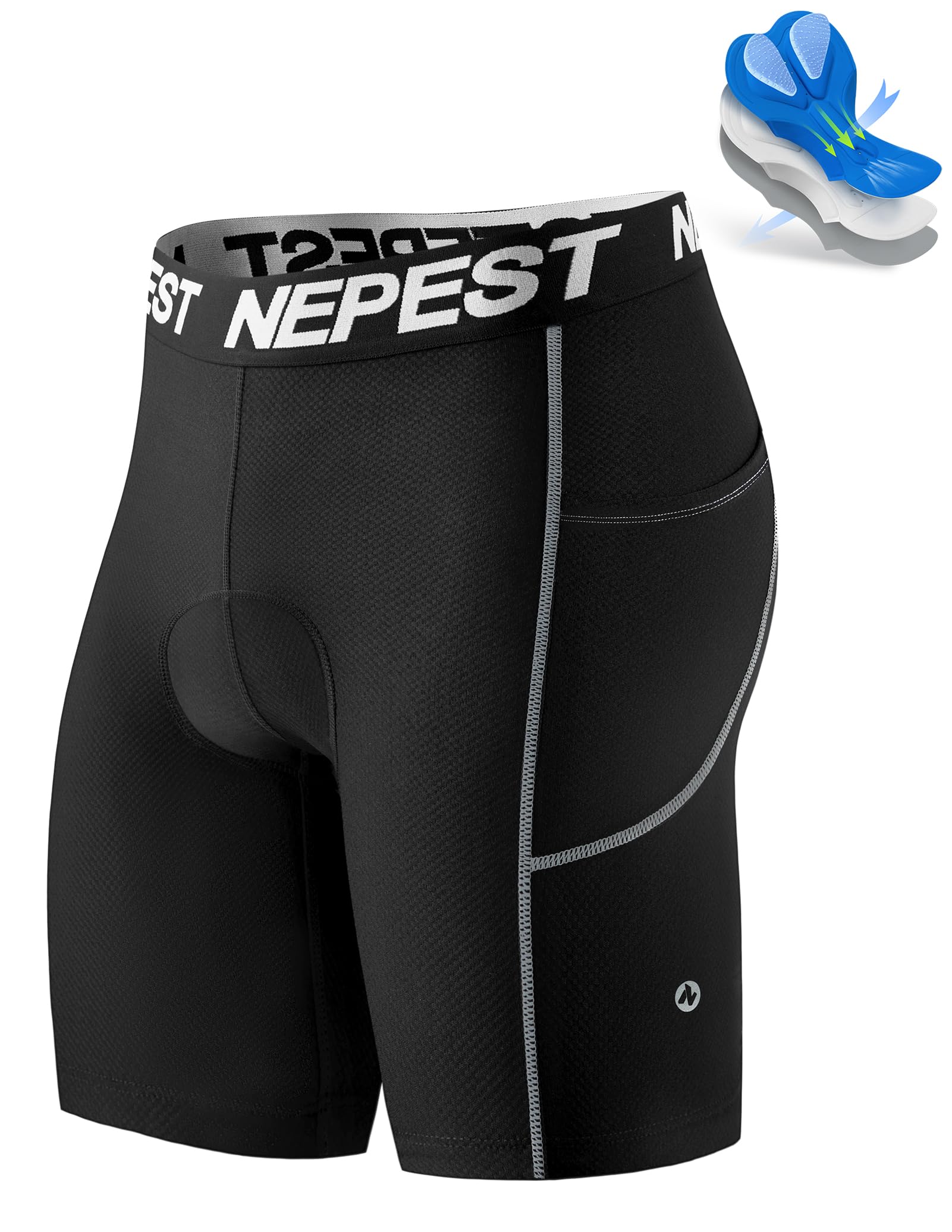 Nepest Radlerhose Herren Gepolstert Silikon-Anti-Rutsch-Grip | Fahrradunterhose Herren, 4D Sitzpolster, Schnelltrocknend, Leicht & Weich, Rennrad, MTB, Straßenrad, Cycling Shorts