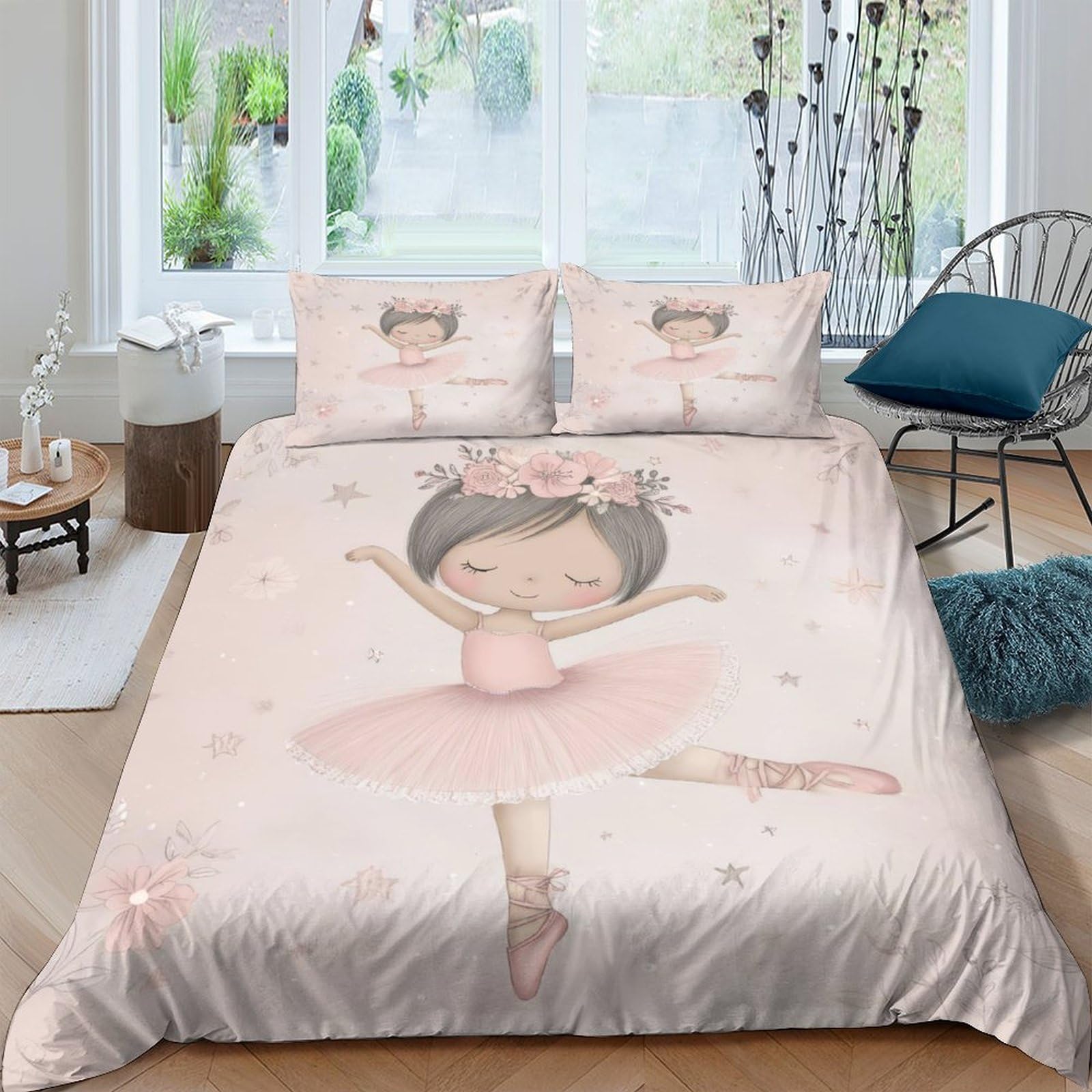 Ctjqhvkz Girls Style-2 3D Printed Ballet Fitted Sheet Microfiber Soft Pink Cartoon Bed Cover Anti-Slip Washable For Bedroom Dorm Guest Room Single（135X200cm）