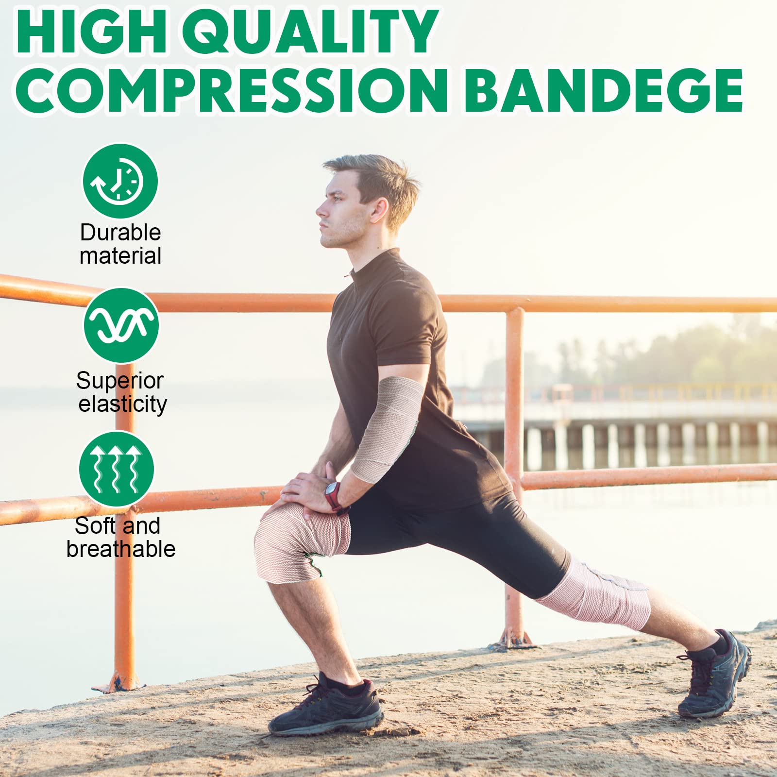 LEIFIDE Fascia di compressione con chiusura automatica su entrambe le estremità, fascia elastica per gambe, ginocchia, caviglie, polsi, gomiti, spalle, bendaggio atletico elasticizzato (bordo verde