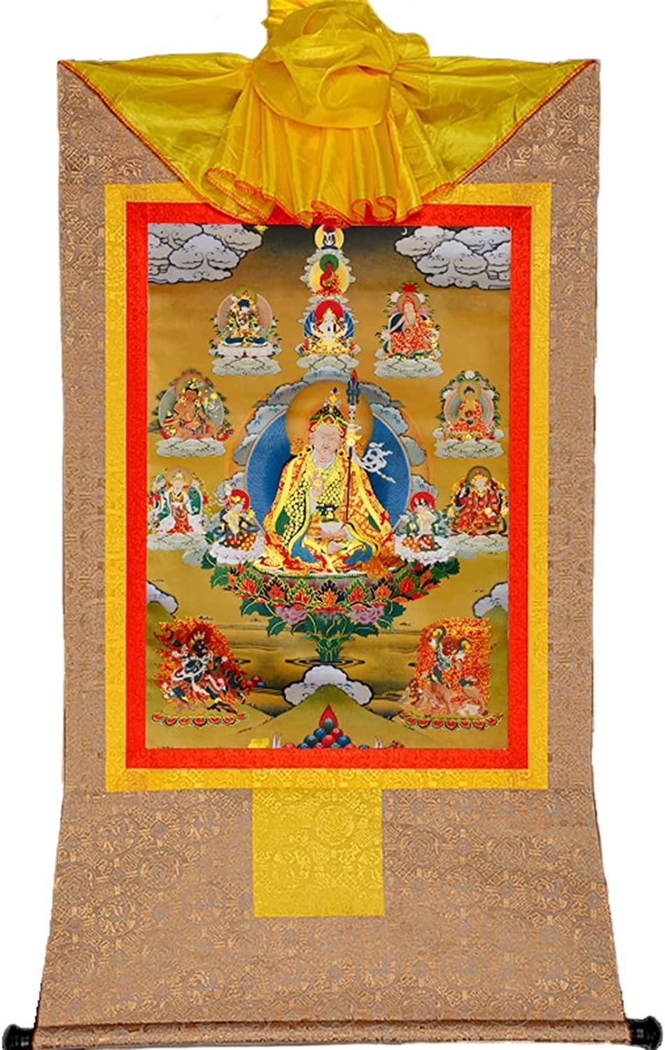 VHKJewE Guru Padmasambhava Tibetan Thangka Tapestry ema Gyalpo Buddhist Brocade Shakya Senge(Bruin,S)