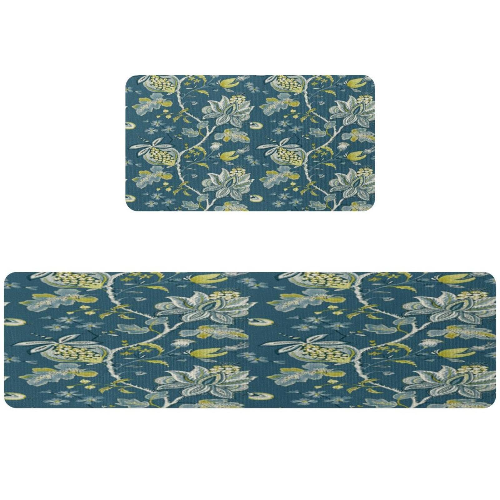 Tapis de cuisine antidérapant lot de 2 lavable et absorbant style floral vintage