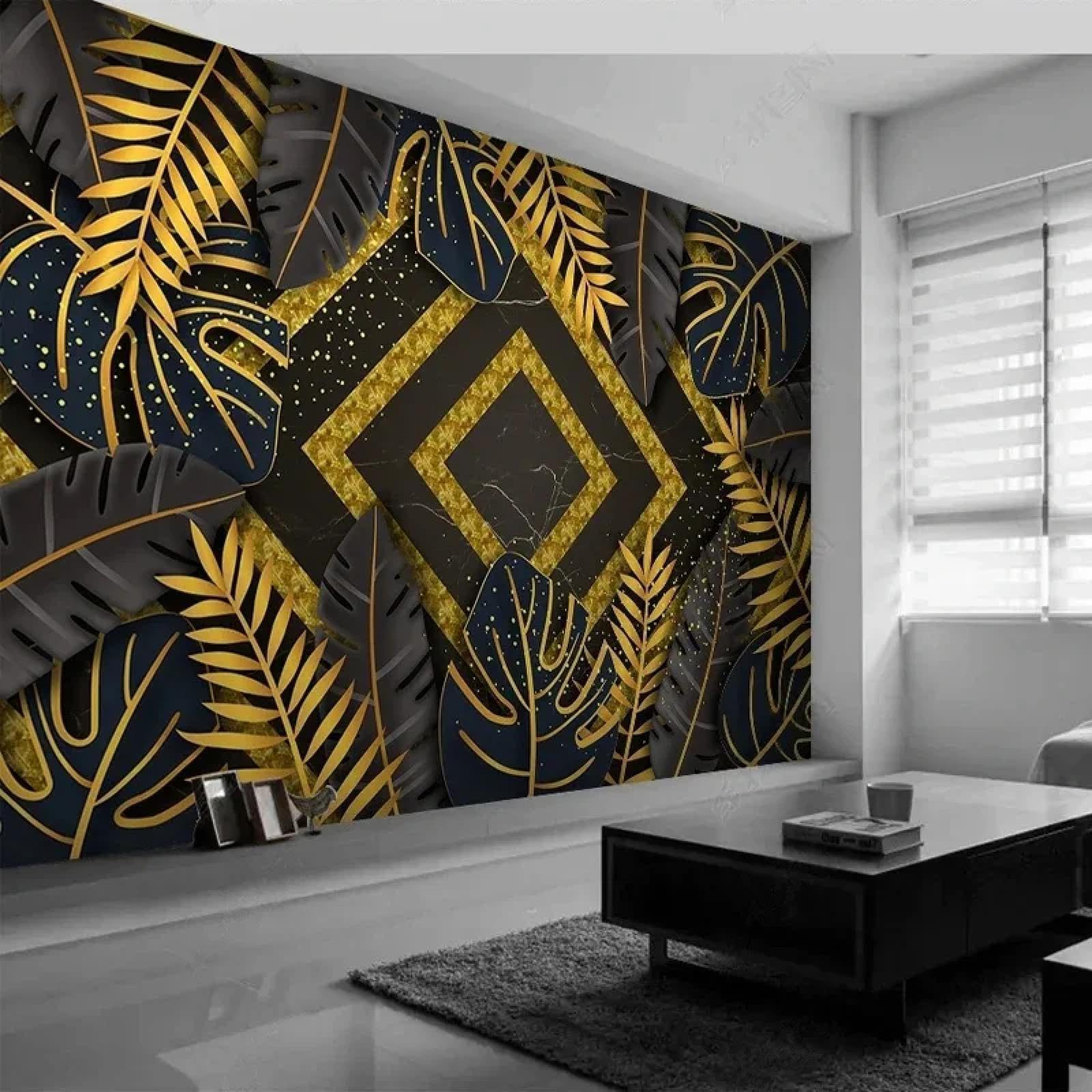 Mural 3D tapeta wewnętrzna złoty liść palmowy marmur salon sypialnia tło sztuka ścienna naklejka dekoracyjna