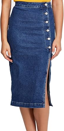 zip through denim midi skirt