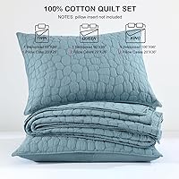 Vista 7 de HORIMOTE HOME Juego de cubrecamas y colcha de 100% algodón, tamaño King, color azul empolvado prelavado con patrón de adoquines, funda de cama