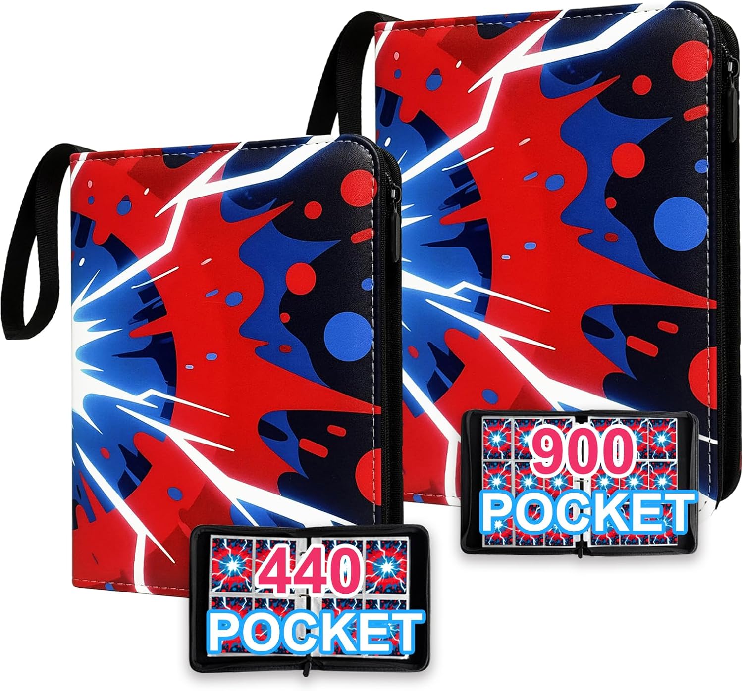 2 pack 440 Card Binder 4 Pocket and 900 Card Binder 9 Pocket Trading Card Binder High Storage Waterproof Card Holder