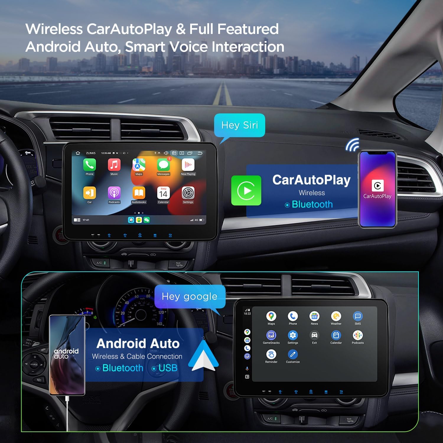 Wireless Car Play and Android Auto interface on car stereo