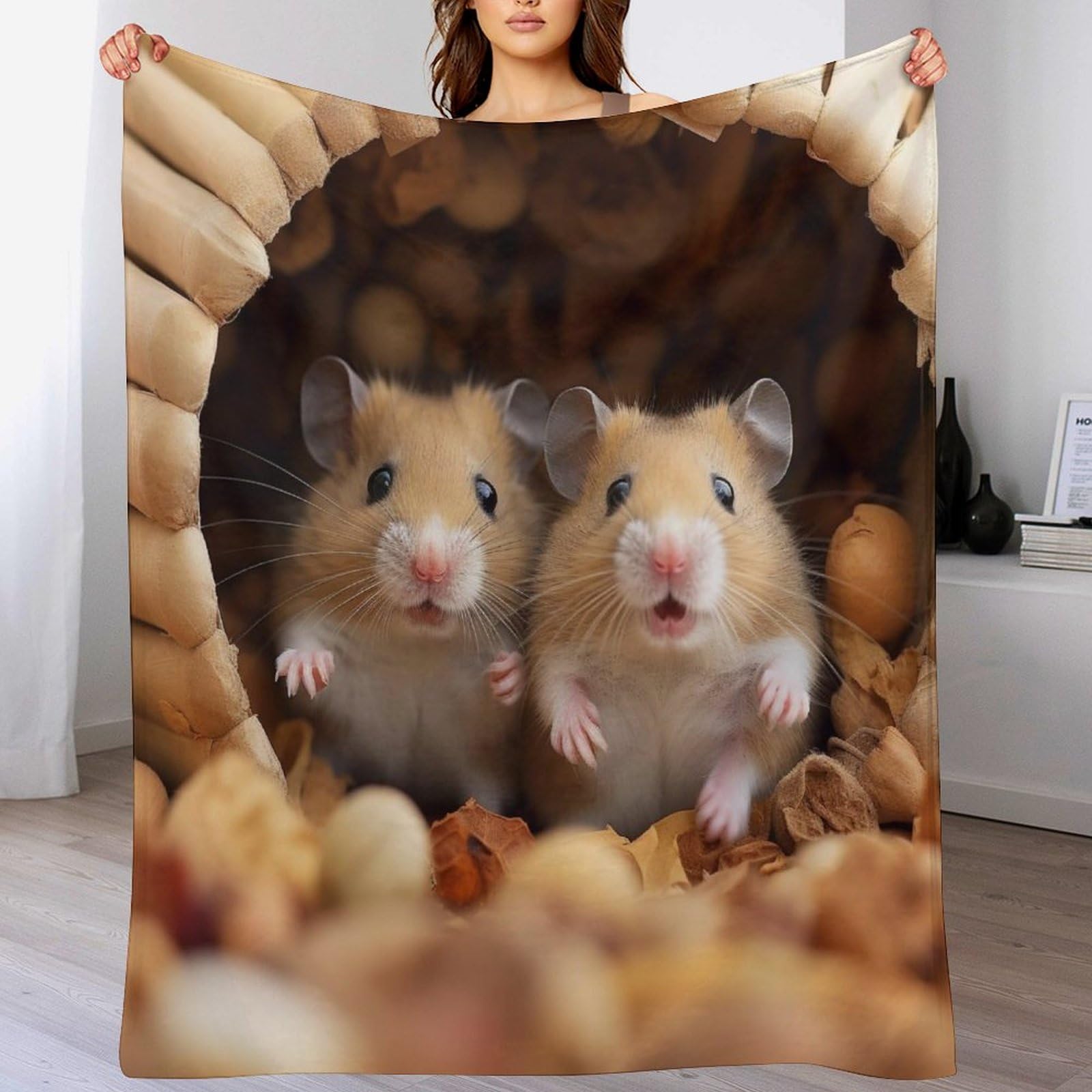 PAZZK Cute Hamster Blanket Soft Flannel Soft Blanket Gifts 3D Home Decoration For Bed Couch Sofa Chair Bed Blanket（130×150cm）