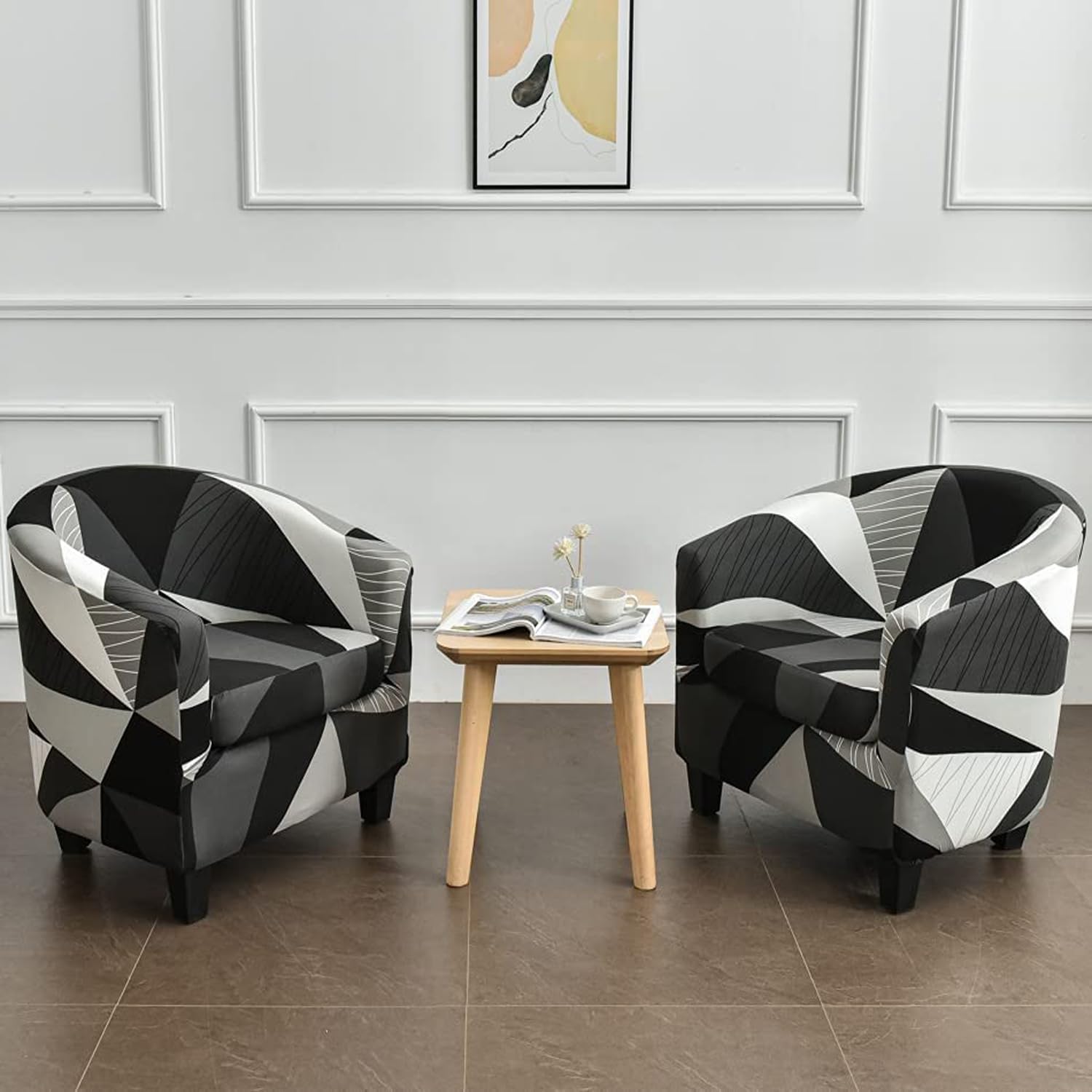 Byforphye Club Chair Slipcover, 2-Piece Design Tub Chair Cover with Cushion Cover Stretch Armchair Covers Soft Round Barrel Chair Covers for Bar Counter Club Living Room (Printed # 01)