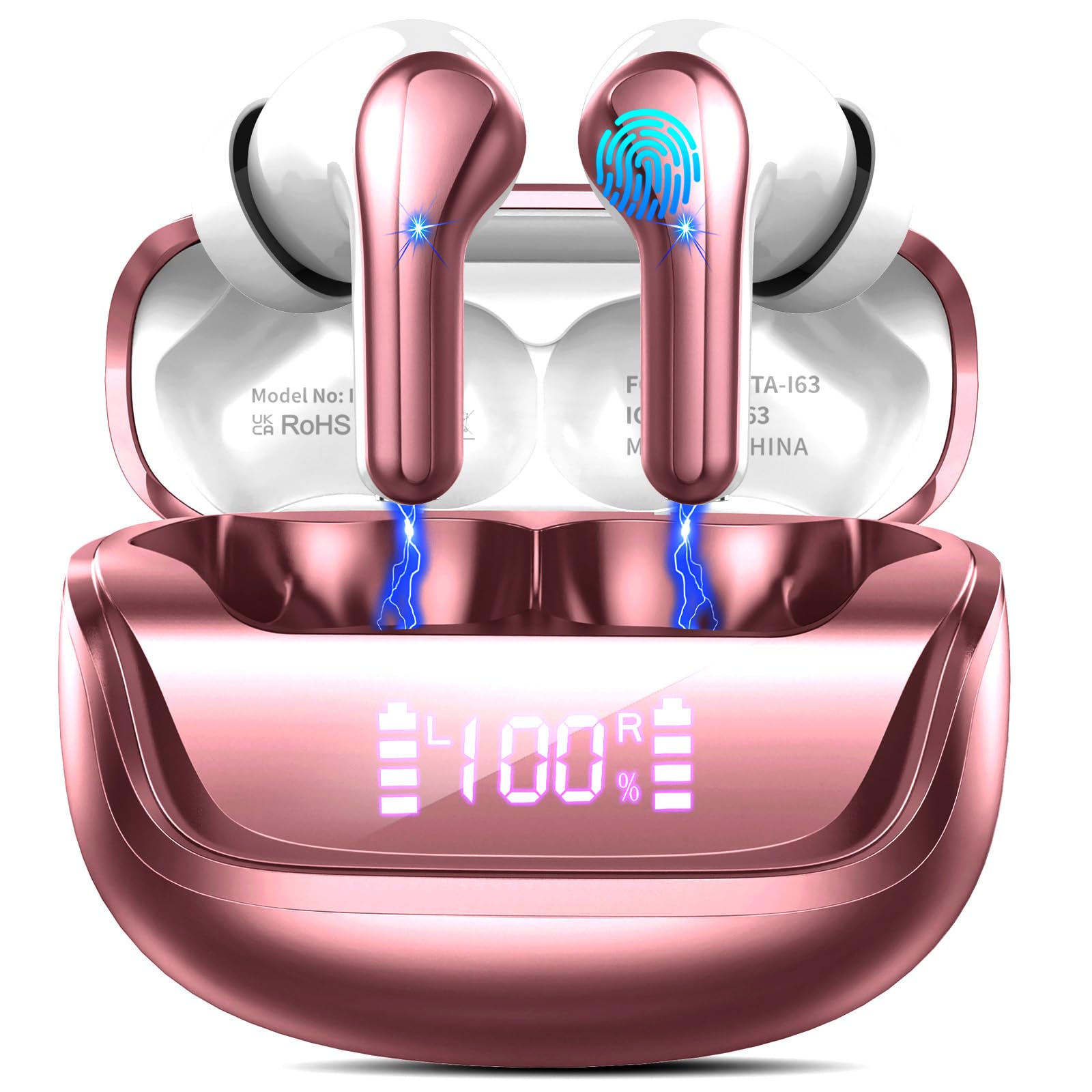 Cuffie Bluetooth, Auricolari Bluetooth 5.4 con 4 HD Mic, Cuffie Wireless Stereo HiFi, 45 Ore Cuffiette Bluetooth In Ear con LED Display, ENC Cancellazione Rumore, IP7 Impermeabili, Touch Control