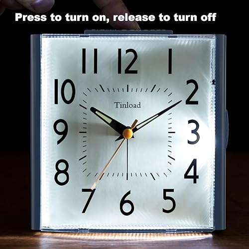 Miniatura 6 de Reloj despertador analógico retro vintage de 4.7 pulgadas, reloj súper silencioso sin tictac con luz nocturna, repetición, funciona con pilas,