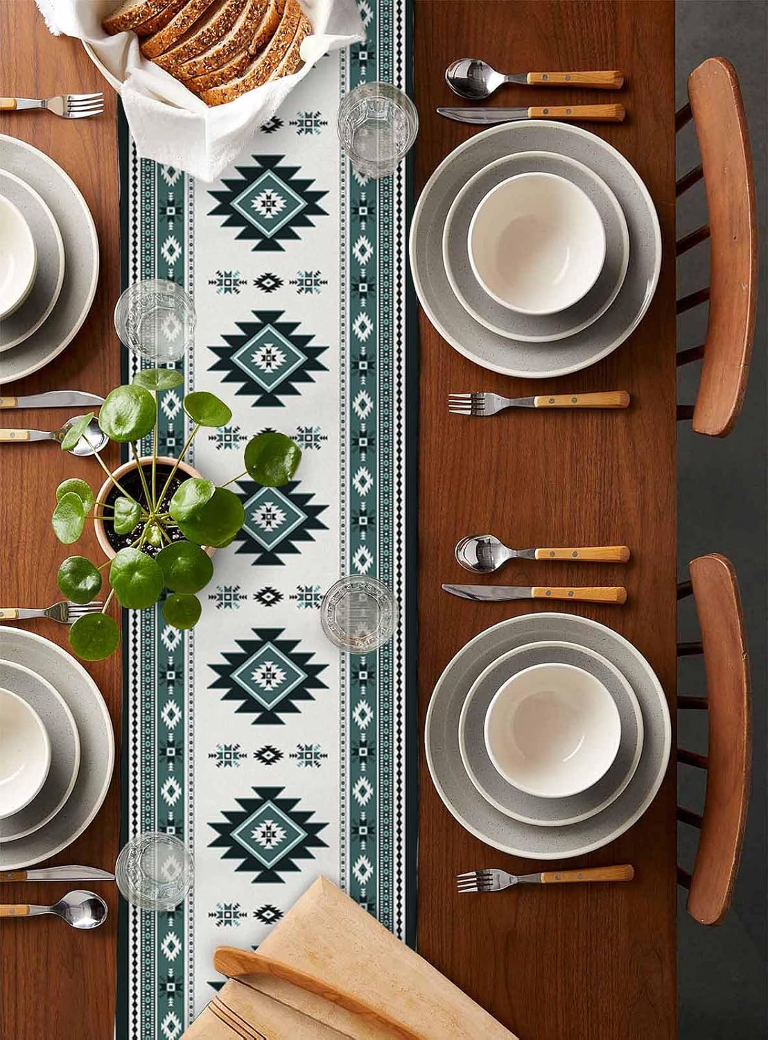 Abstract Cotton and Linen Table Runner, Kitchen Table Runners for Family Dinner, Banquet, Parties and Celebrations, Bohemian Aztec Style Table Decor, 13 x 90 inch