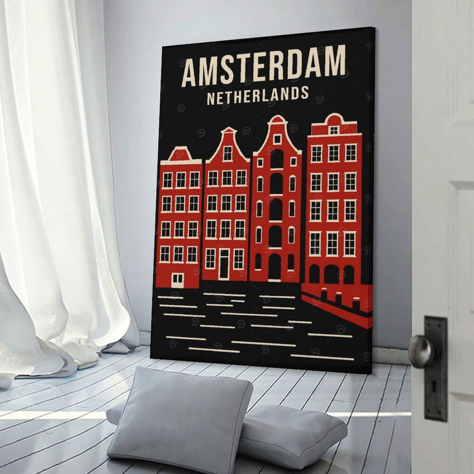 Junmoney Amsterdam Netherlands Travel (2) Hanging Wall Art 24x36inch(60x90cm), for Restful Interiors, Bedrooms Or Small Rooms, Home Artwork with A Soft Interior Feel
