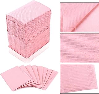 125pcs Dental Bib, Disposable Dental Bib, 13" x 18" Dental Bib, Waterproof Tattoo Bibs, Pink Nail Paper Towel, Dentist/Medical Tray Cover, Nail table Cover