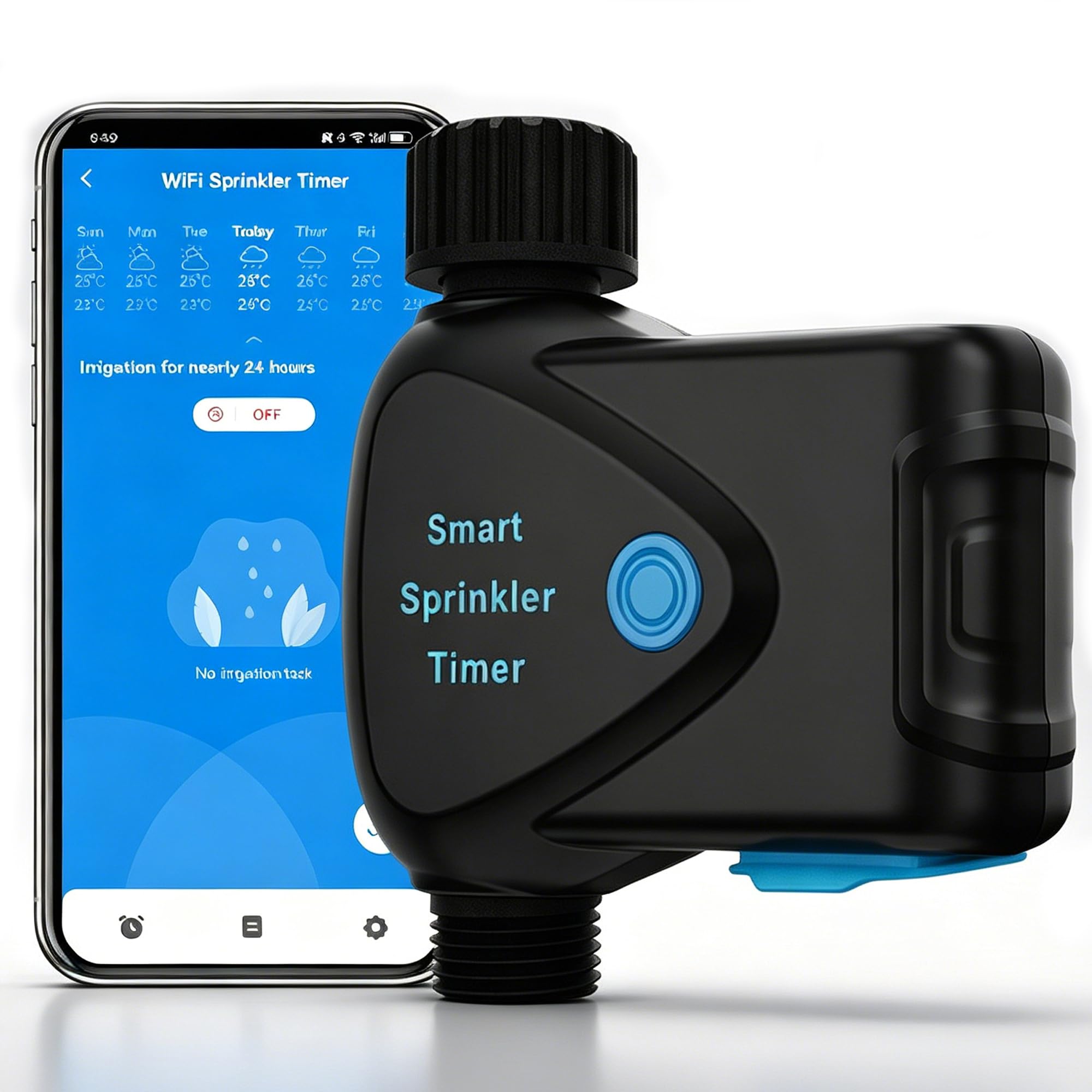 WLAN Bewässerungscomputer: Smart Bewässerungstimer mit Wasserverbrauchsmessung, App-Fernsteuerung, Regenverzögerung, Automatischer Gartenhahn-Timer für Balkon, Garten, Rasen
