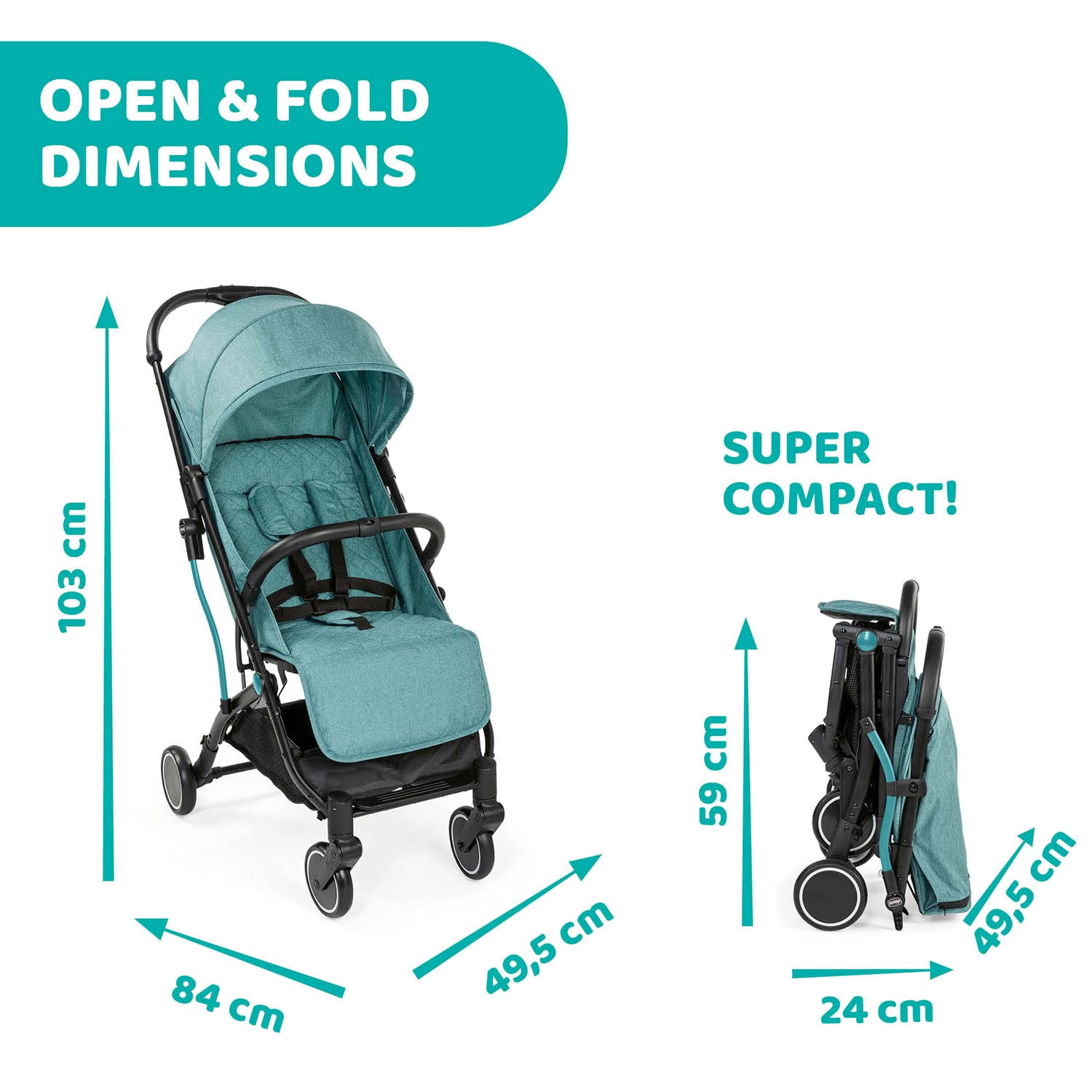Chicco Trolley Me Passeggino Leggero da 0 Mesi a 15 kg, Passeggino Reclinabile e Pieghevole con Funzione Trolley, Chiusura Compatta, Parapioggia e Cappottina Estendibile, Portata Massima 18 kg