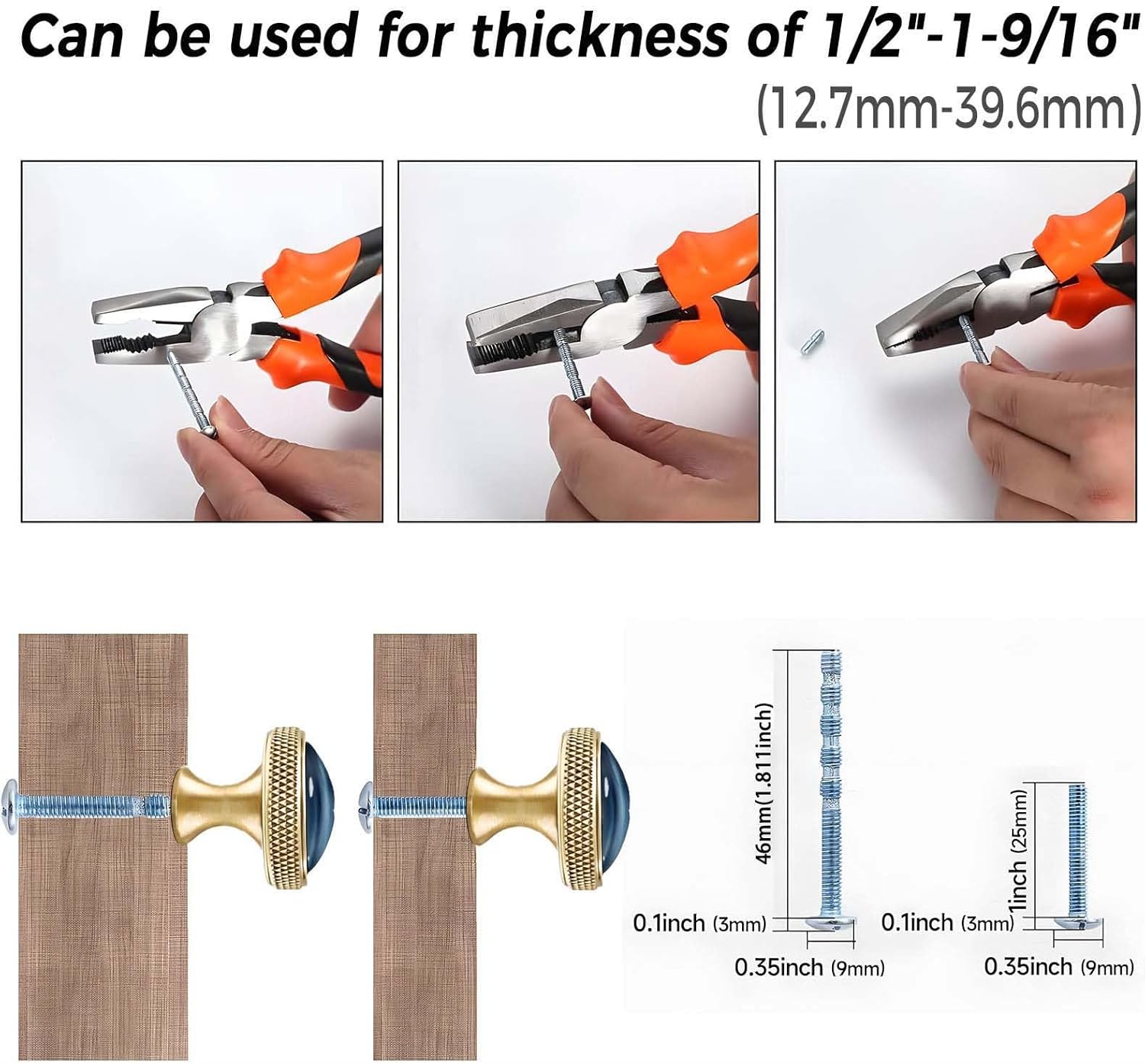 4 Pack Cabinet Knobs Round Matte Golden Drawer Pulls, Navy Blue Hardware Dresser Knob for Bathroom Kitchen