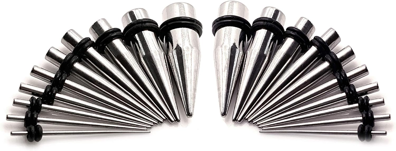 Ultimate Starter Kit 20 Pc 316L Steel Tapers 16G-00G |18 Pc Stainless Steel 316L Ear Tunnels 14G-00G Kit Gauges Expander Set | Gauge Gear Ear Stretching Balm |Green Silicone Ear Tunnel Set 6G-00G